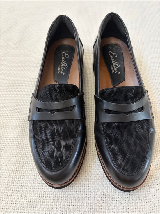 Earthies Shoes - Earthies Black Leather & Haircalf Penny Loafers
